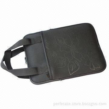 Neoprene Laptop Sleeve, 10-inch, Black Outside with Dark Red Inside, Convenient Carrying Handles